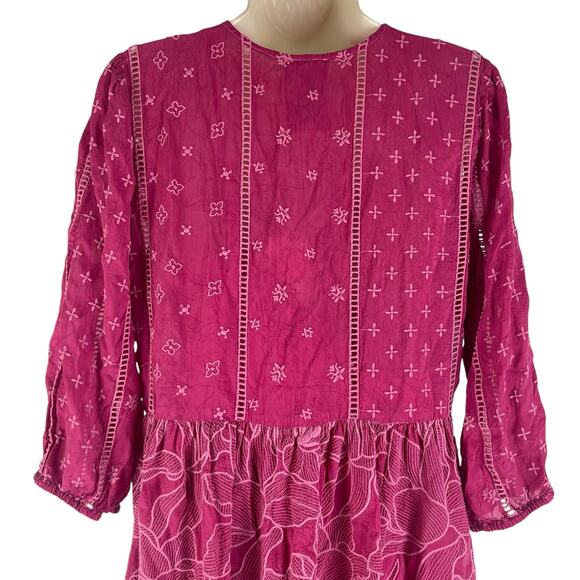 Johnny Was Gracie Hopscotch Embroidered Midi Dress Rumba Red Size M - Picture 9 of 13